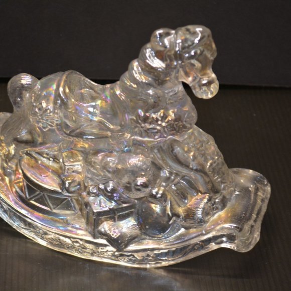 VTG Taiwan R.O.C. Iridescent Glass Christmas Toys Rocking Horse Candle Holder - Picture 3 of 7